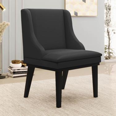 Imagem de Kit 4 Cadeiras Estofadas Sala De Jantar Base Fixa De Madeira Preto Lia Sintético Preto - Ibiza