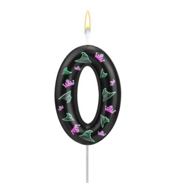 Imagem de Vela de aniversário maligna, rosa, verde, bruxa, número de aniversário, topo de bolo para decoração de festa de bruxa mágica, decoração de festa (número 0)