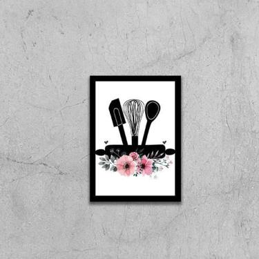 Imagem de Quadro Utensílios De Cozinha 45X34Cm Com Vidro Moldura Preta