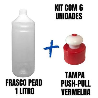 Imagem de Frasco Plástico PEAD Estriado 1L com Tampa Push-Pull - Kit com 6 Unida