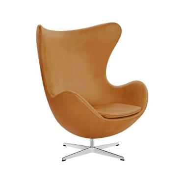 Imagem de Poltrona Egg Sem Puff Base Em Alumínio Couro Natural Caramelo