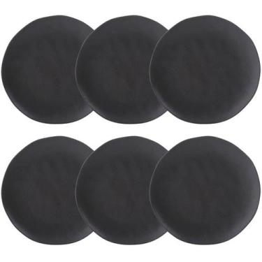 Imagem de Jogo 6 Pratos Rasos Orgânicos Preto 26,5cm Cerâmica Stoneware Sushi Sa