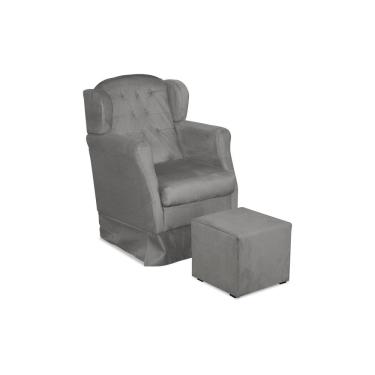 Imagem de Poltrona De Amamentação Com Balanço Malu Base De Madeira e Puff