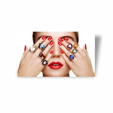 Imagem de Quadro Canvas Premium Mulher Mãos Anéis Coloridos 60X40Cm