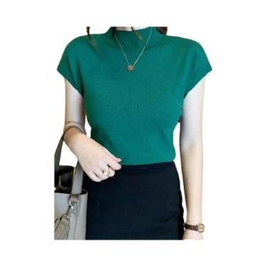 Imagem de Camisetas Femininas De Verão Tricotadas Com Gola Alta E Sem Mangas, Aj