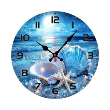 Imagem de Relógio De Parede Silencioso De Madeira Com Conchas Marinhas Para Sala