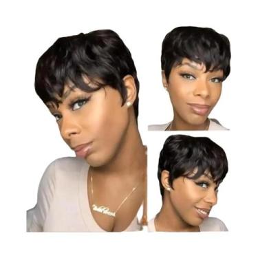 Imagem de Peruca Sintética Curta Cacheada Pixie Preta Para Mulheres Com Cabelo O