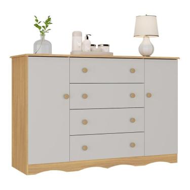 Imagem de Cômoda Infantil 125cm 2 Portas E 4 Gavetas Realeza Multimóveis Mp4455 Madeirado/off White Madeirado/off White