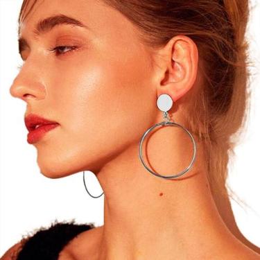 Imagem de Brinco Argola Max Prateado Dourado Femininos Circulo Pressão - - anjo 