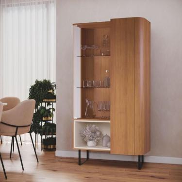 Imagem de Cristaleira Moderna Com Prateleira De Vidro E Pés De Ferro Nature