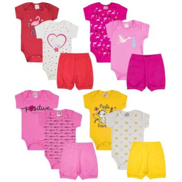 Imagem de Kit 12 Peças Body Bebê Estampado Manga Curta com Short Roupa Bebe Algo