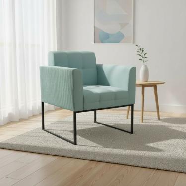 Imagem de Poltrona Sala Decorativa Elisa Base Industrial Preta Cotelê Ext/Veludo Menta D03 - D'Rossi