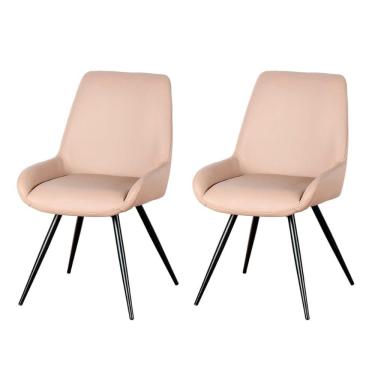 Imagem de Kit 2 Cadeiras Giratórias Aline Rivatti 52 Cm (largura) Estofado Em Pu Fendi E Base Em Aço Preto