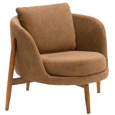 Imagem de Poltrona Sala De Estar Austin Base Madeira Castanho Bouclé Terracota - Nexta Casa