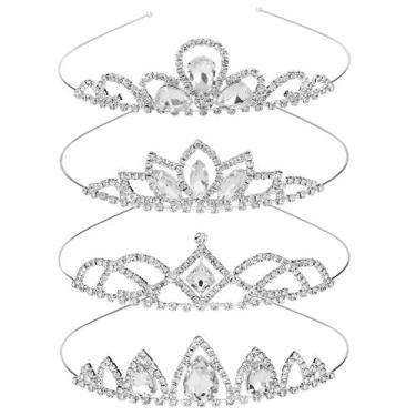 Imagem de Conjunto Princess Crown Curasa Silver Crystal Tiara, pacote com 4 para