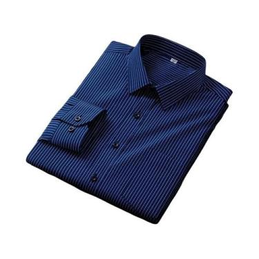 Imagem de Camisa Social Masculina De Manga Longa Antirrugas Listrada Com Bolso, 