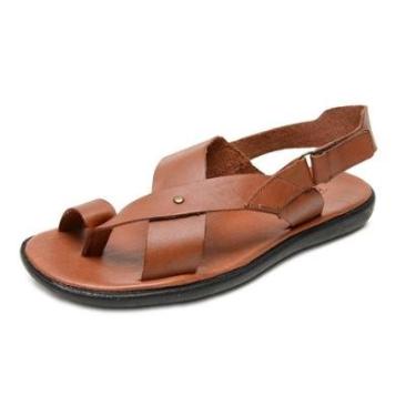 Imagem de Sandalia Trançada Dedão Conforto de Couro Masculina Fechamento Tira Autocolante Sola Borracha Forte-Masculino