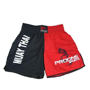 Imagem de Short Calção Uniforme Treino Muay Thai Masculino - G - Preto com Vermelho