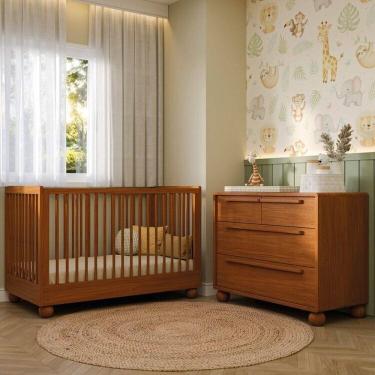 Imagem de Conjunto Berço e Cômoda em Madeira Maciça Baby Orbi Casatema Madeiraoriginals Canela
