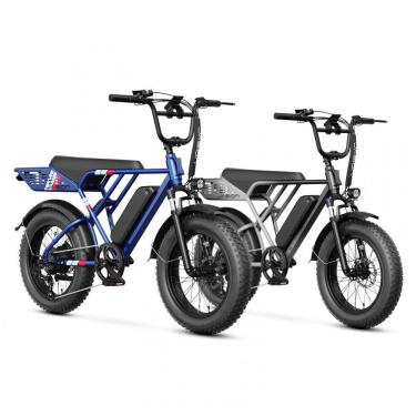 Imagem de Kit Bicicleta elétrica Jasion RetroVolt cinza e azul pneus 20x4 suspensão dupla motor 2000W pico bateria 48V 13Ah 70 km 7 marchas 110V