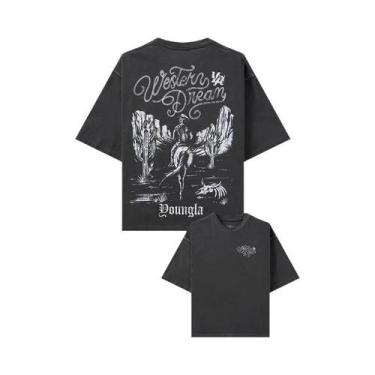 Imagem de Camiseta Masculina Oversized Estilo Cowboy Ocidental De Algodão Estamp