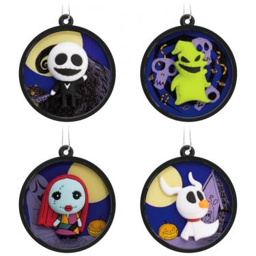 Imagem de Conjunto de 4 Mini Enfeites de Natal Hallmark Disney Tim Burton "O Estranho Mundo de Jack" em Plástico Inquebrável, 3,8 x 4,4 x 4,3 cm