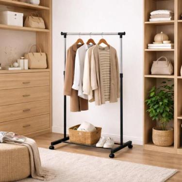 Imagem de Arara de Roupas Rodinhas Cabideiro 30kg Ajustável Multiuso - Yeet