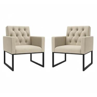 Imagem de Kit 2 Poltronas para Recepção Thais com Base de Ferro Preto Resistente