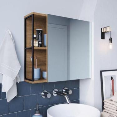 Imagem de Armário para Banheiro Industrial com Espelho e 2 Nichos - Preto/Mel - 