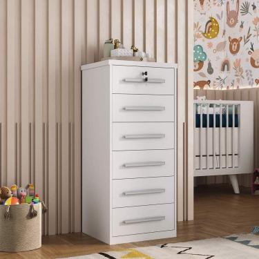 Imagem de Cômoda 1343 Ilan 6 Gavetas com Fechadura Corrediça Telescópica Branca para Quarto 113x48x44 cm