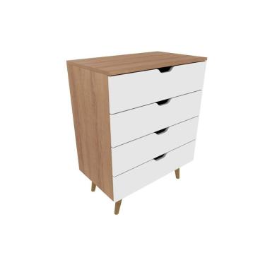 Imagem de Cômoda Solteiro CM-8026 4 Gavetas MDF Puxador em MDF Branco Amêndoa para Quarto