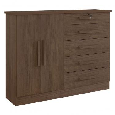 Imagem de Cômoda New Athos 5 Gavetas MDP com Sapateira sem Puxadores Marrom com Trava para Quarto