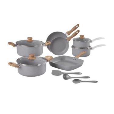 Imagem de Jogo de Panelas Easy Gris Indução + Utensilios 10 Pçs Brinox