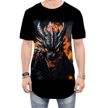Imagem de Camiseta Longline Dragão Dragon Chamas Infernal Fogo 1 - Kasubeck Stor
