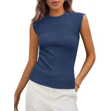Imagem de Regata Canelada Feminina PRETTYGARDEN Slim Fit Cinza Azul P
