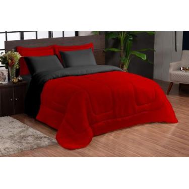 Imagem de Kit Edredom Ternura Casal Queen Dupla Face 05 Peças - Vermelho e Preto