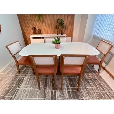 Imagem de Dalla Costa, Conjunto Mesa com 6 Cadeiras de Jantar Encosto Tela 100% MDF Off White Ver...
