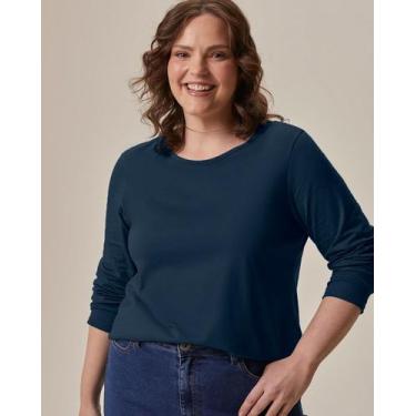 Imagem de Blusa Básica Feminina Plus Size Manga Longa Em Algodão - Malwee Plus, 