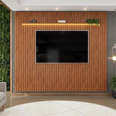Imagem de Painel Ripado para TV até 75 Polegadas com LED MDF 275cmx240cm Trento 