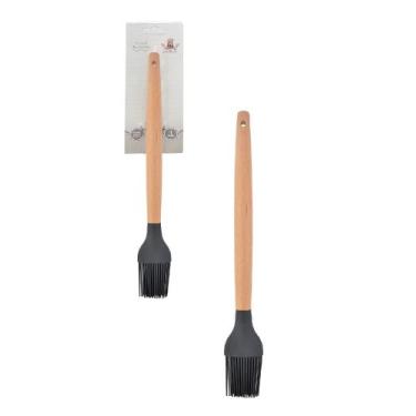 Imagem de Pincel Culinário de Silicone Cinza Cabo Madeira Linha Bons Cheff - KOP