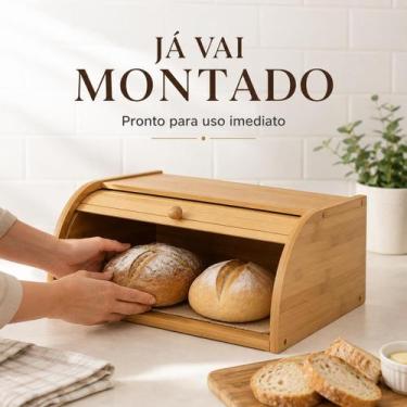 Imagem de Porta Pão Bambu com Tampa Retrátil JÁ MONTADO Pães Frescos Cozinha Ele