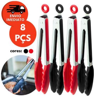 Imagem de Kit Pegador Alimento 34Cm Inox E Silicone Com Apoio Salada Churrasco M