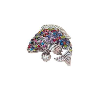 Imagem de Broche Peixe Prateado com Pedras Coloridas - Pistache Acessórios