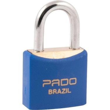Imagem de Cadeado de Latão Corpo Plastificado 25mm Azul para Portas e Janelas co