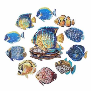 Imagem de Kit Porta Copos PEIXES PINTURA DIAMANTE 10 Unidades DIY - PPSHOP