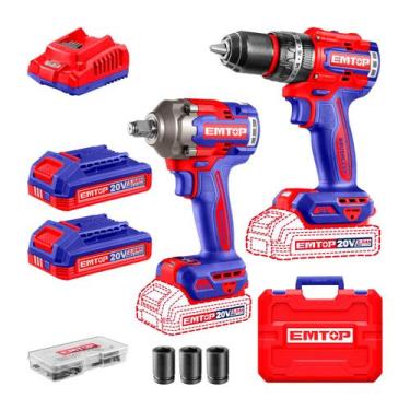 Imagem de Kit Combo 2 Peças Sem Fio Furadeira 66nm Chave Impacto 405nm - EMTOP