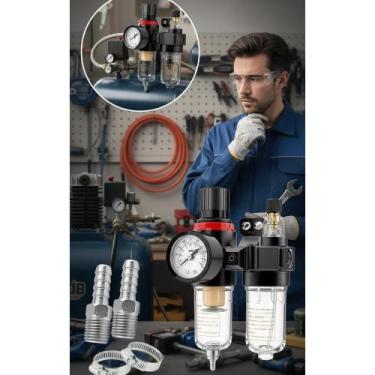 Imagem de Filtro Ar Compressor Água Óleo Regulador Pressão 1/4" Manôme - Congrat