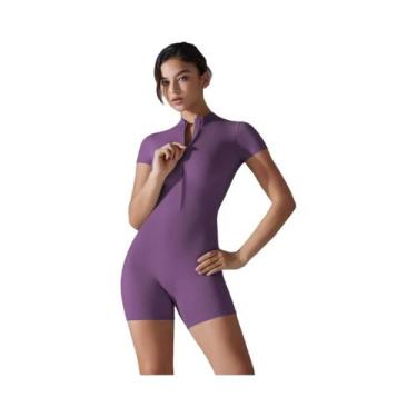 Imagem de Macacão De Yoga Feminino De Manga Curta, Roupas De Treino, Bodysuit De