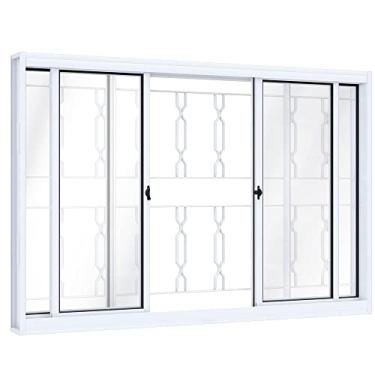 Imagem de Janela de Correr Aço 4 Folhas com Grade Mosaico Riobras 100cmx120cm Branco