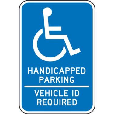 Imagem de Accuform Signs Placa de estacionamento FRA202RA refletiva de alumínio de grau de engenheiro (Minnesota, Texas), Legend "Hand Parking - ID do veículo necessária" com gráfico, 45,72 cm de comprimento x 30,48 cm de largura x 0,18 cm de espessura, branco sobre azul